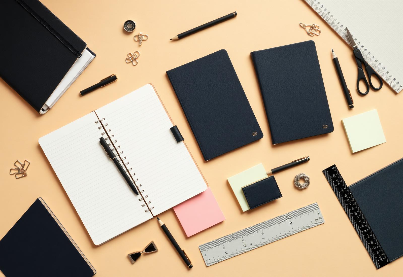 Assortment of wholesale stationery — notebooks, pens, rulers and desk accessories